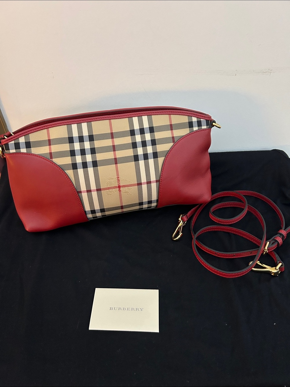 Burberry Red Leather & Vintage Check Crossbody